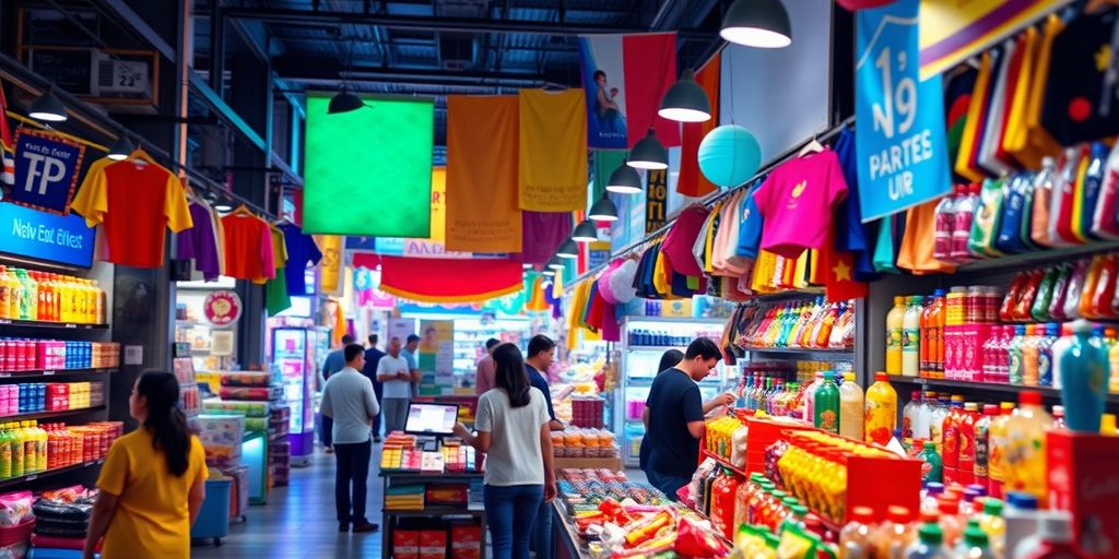 Imagem de um mercado online vibrante e dinâmico.